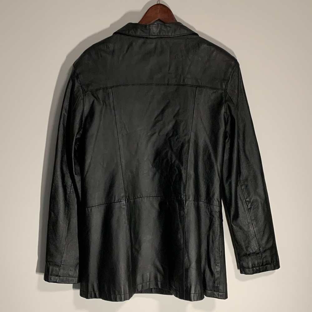 𝅺Sequence Leather Jacket Coat Front Button Closure Size 14 Colour Black - Picture 3 of 12